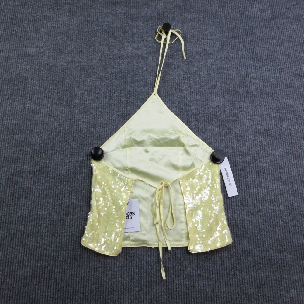 Princess Polly Tank Womens 4 Yellow Sun Salutations Cropped Halter Sequin NWT